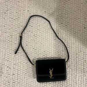 Suede Black Crossbody Bag with Gold Accents